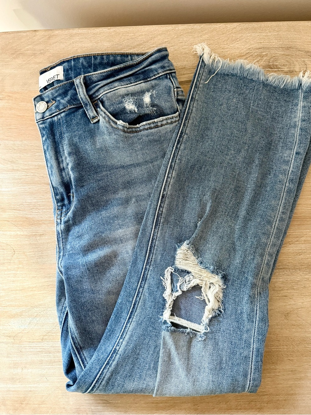 High-Rise Distressed Women's Jeans in Medium Blue by Velvet